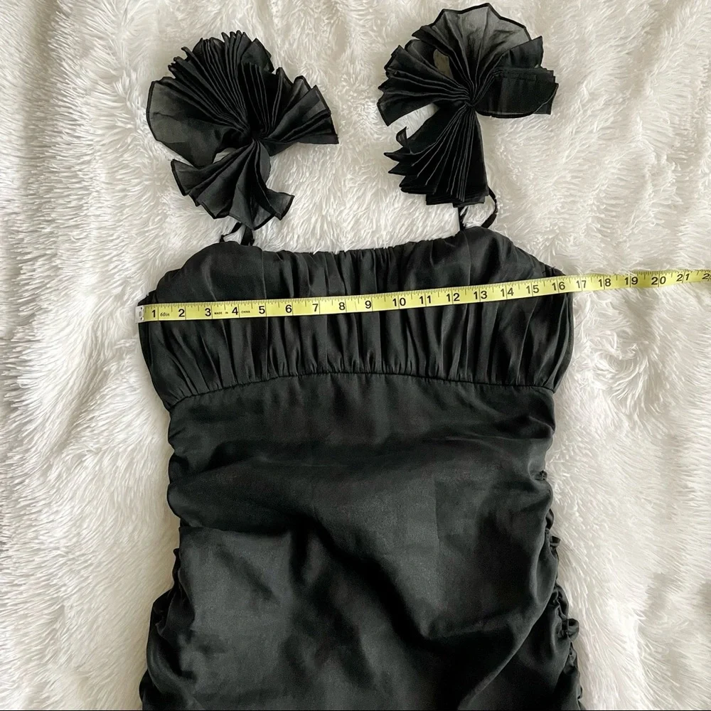 Lovers + Friends Moda Mini Dress Ruched Shoulder Bows Cocktails Party LBD - Picture 9 of 12